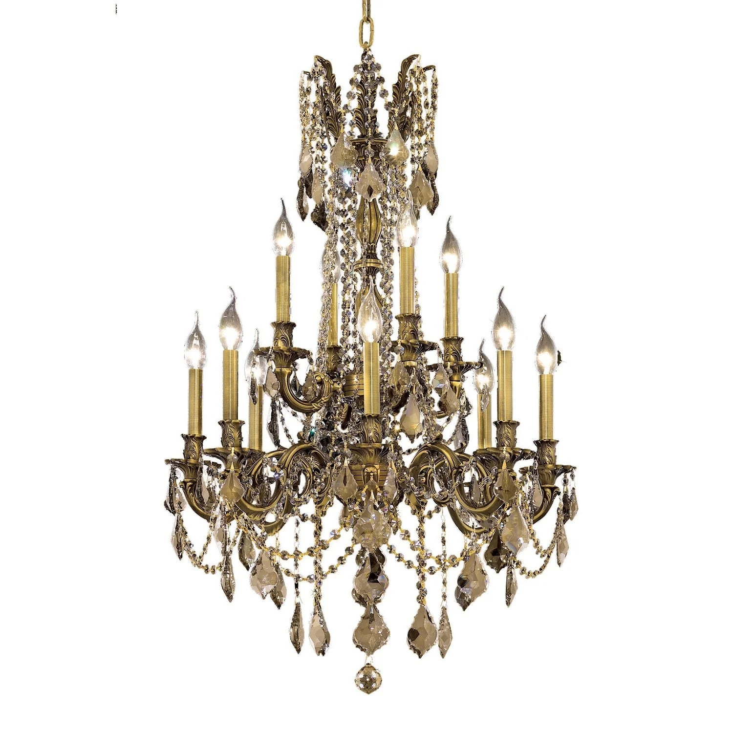 Bronze Twelve-Light 24-Inch Chandelier with Royal Cut Golden Teak Smoky Crystal - Image 1