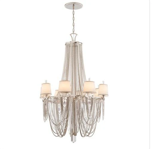 Silver Leaf with Polished Stainless Accents Eight-Light Chandelier - Image 1
