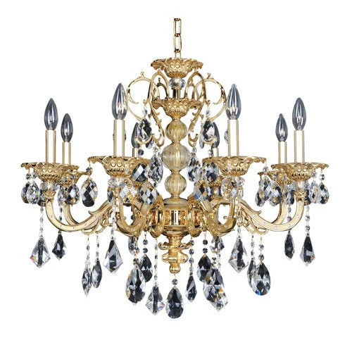 Gold Eight-Light 28.5-Inch Wide Chandelier with Firenze Clear Crystal - Image 1