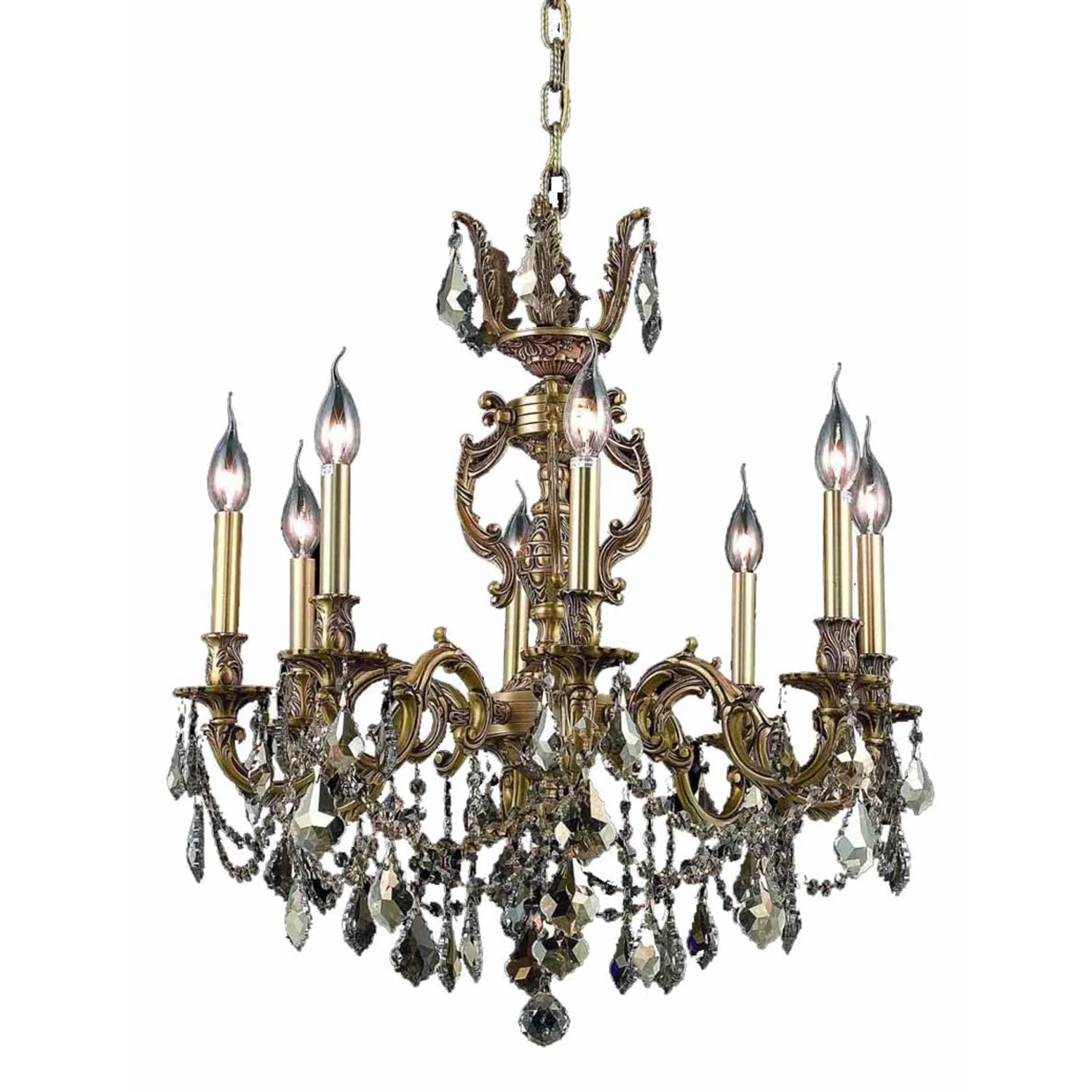 Marseille French Gold Eight-Light 24-Inch Chandelier with Royal Cut Golden Teak Smoky Crystal - Image 1