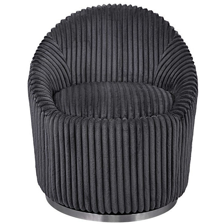 Uttermost Crue Luxurious Fluted Gunmetal Chenille Swivel Chair - Image 2