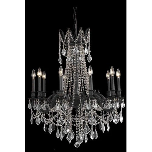 Dark Bronze Ten-Light Chandelier with Golden Teak/Smoky Royal Cut Crystals - Image 1