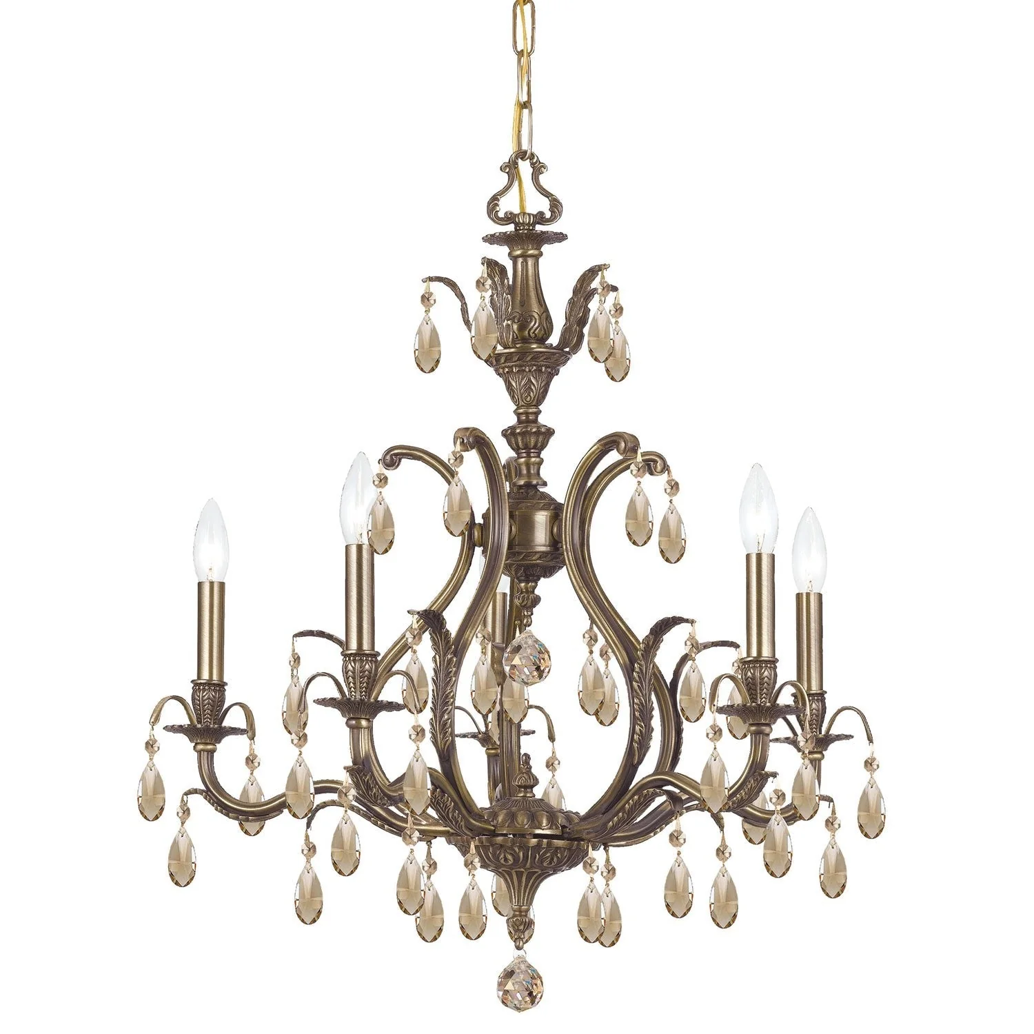 Group Dawson Antique Brass Five-Light Chandelier with Golden Teak Hand Cut Wrought Iron - Image 1