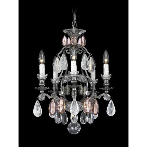 Five-Light Pink and Black Diamond Rock Crystal Chandelier, 14.5W x 19H x 14.5D - Image 1