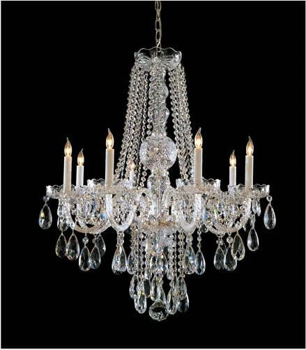 Polished Brass Eight-Light Crystal Chandelier - Image 1