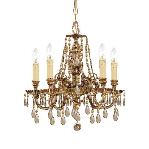 Golden Teak Crystal Five-Light Chandelier - Image 1