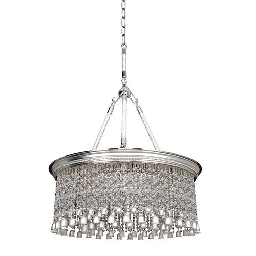 Two-Tone Silver Six-Light 26-Inch Round Drum Pendant with Firenze Clear Crystal - Image 1