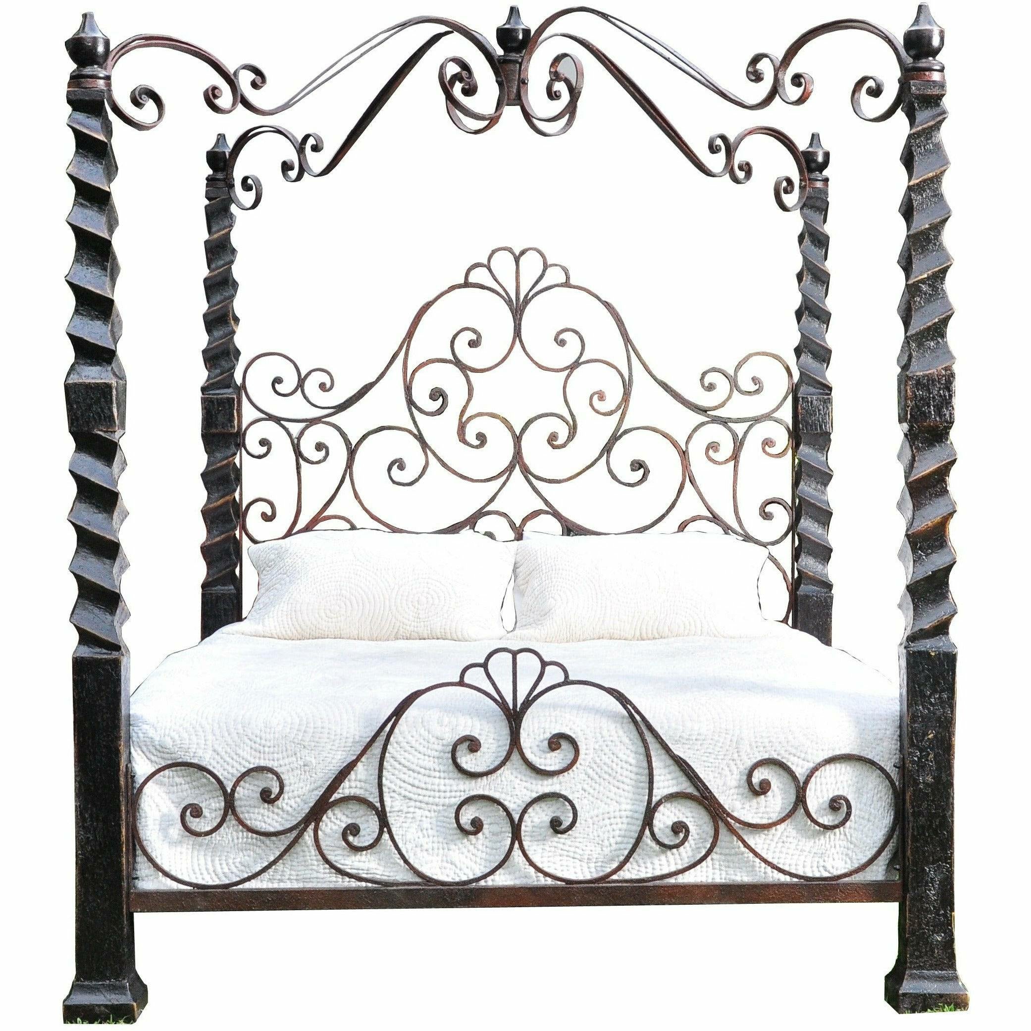 Casa Bonita Peruvian Hand-Painted Carved Wood and Hand Forged Iron Bella King Size Bed - Image 1