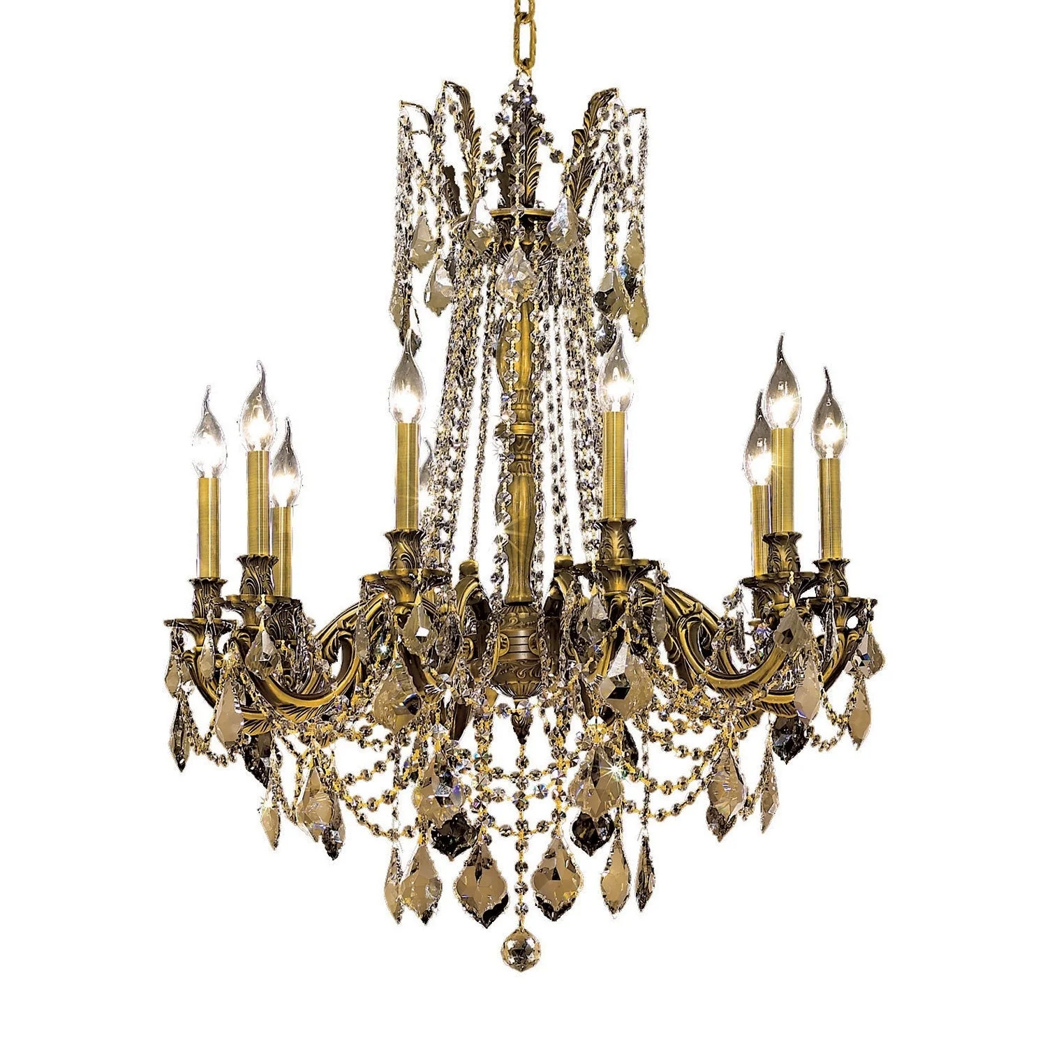Bronze Ten-Light 28-Inch Chandelier with Royal Cut Golden Teak Smoky Crystal - Image 1