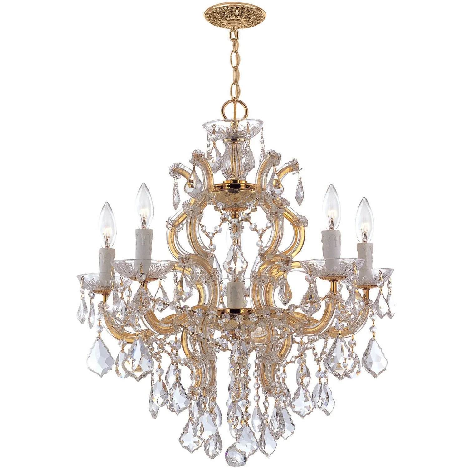 Group Maria Theresa Polished Gold Five-Light Chandelier with Swarovski Elements Crystals - Image 1