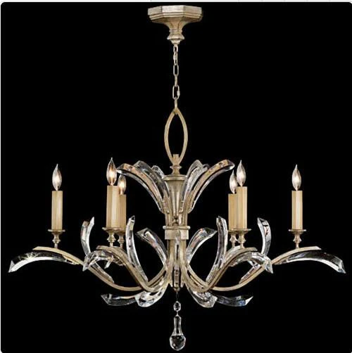 Six-Light Chandelier in Warm Muted Silver Leaf Finish - Image 1