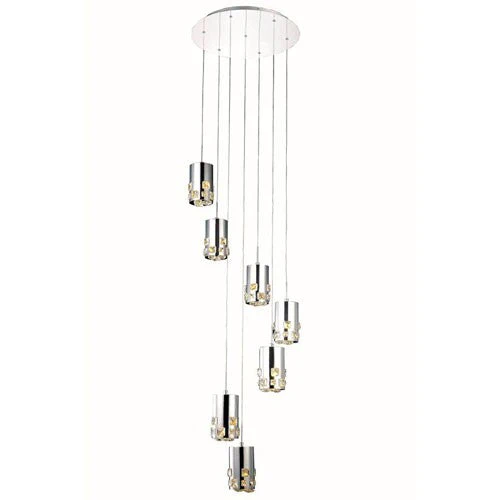 Broadway Royal Cut Crystal Chrome LED Seven Light 20-in Pendant - Image 1