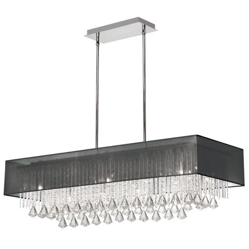 Ten Light Horizontal Crystal Pendant with Black Shade - Image 1