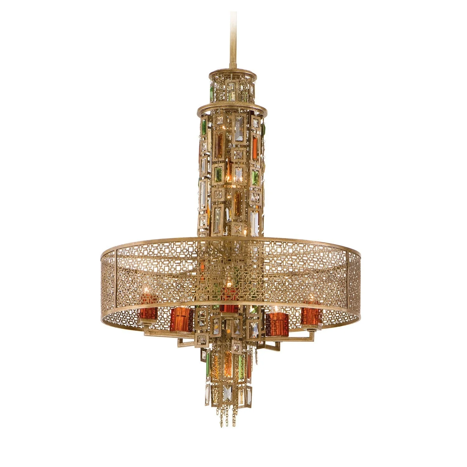 Bronze with Silver Leaf 10-Light Pendant - Image 1