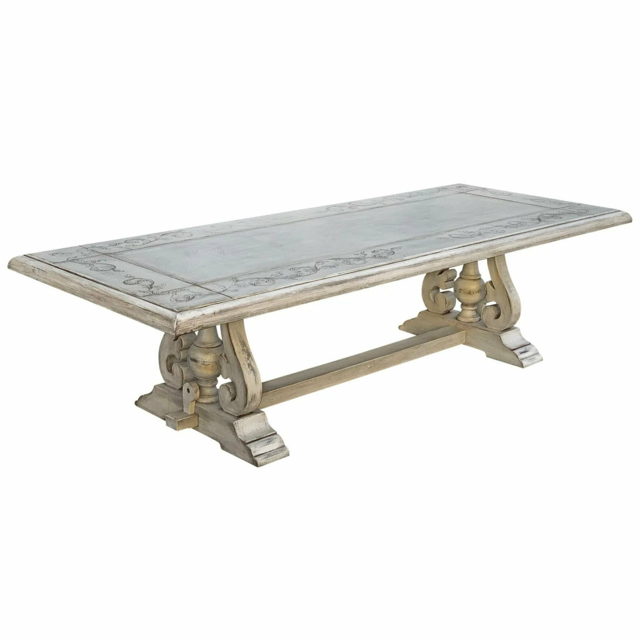 Casa Bonita Peruvian Hand-Painted Carved Wood Magnolia 9 Foot Dining Table - Image 1