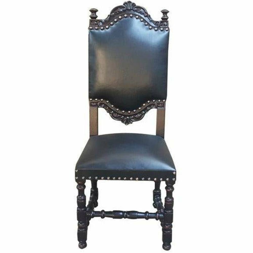 Casa Bonita Peruvian Hand-Painted Carved Wood and Leather Del Rey Dining Chair - Image 1