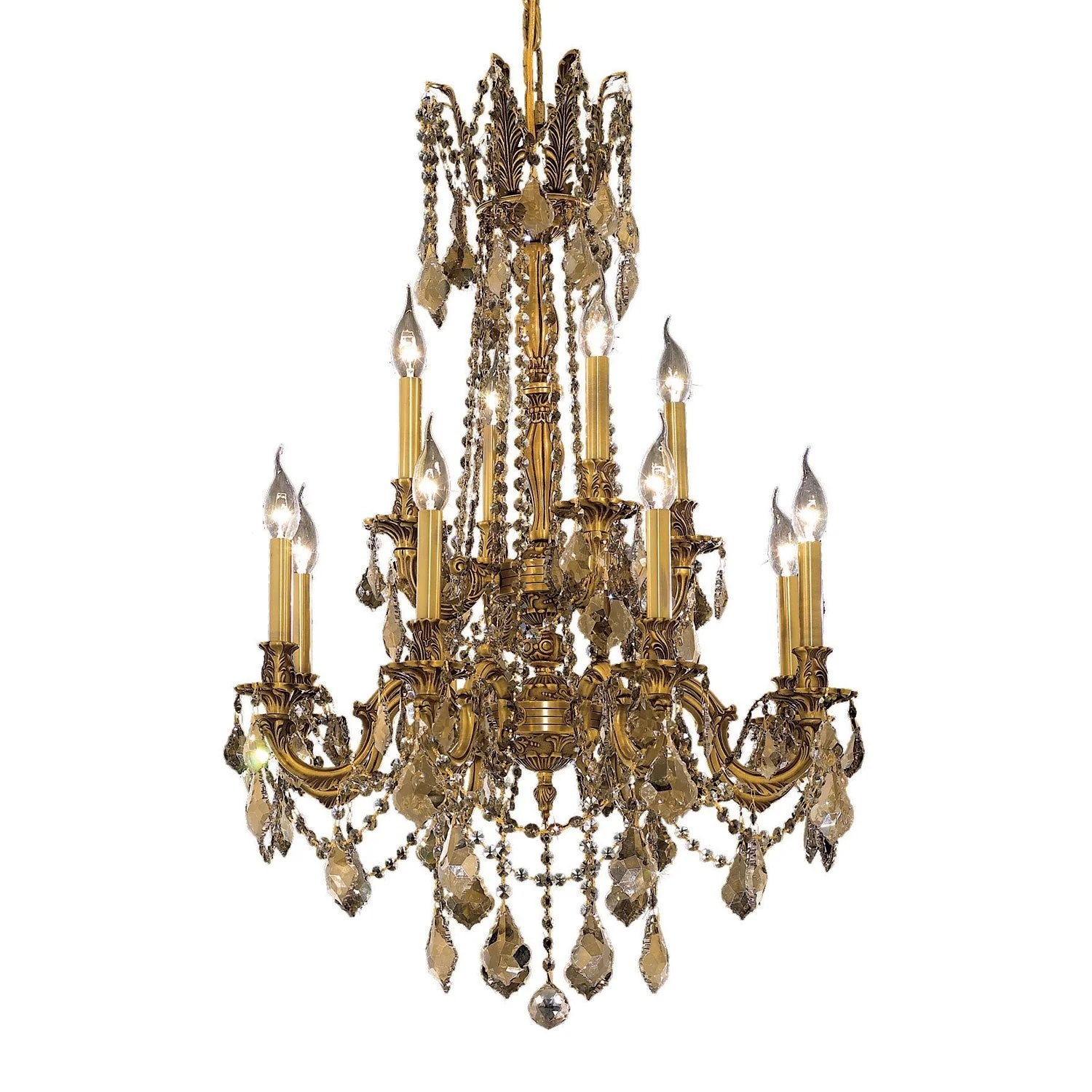 French Gold Twelve-Light 24-Inch Chandelier with Royal Cut Golden Teak Smoky Crystal - Image 1