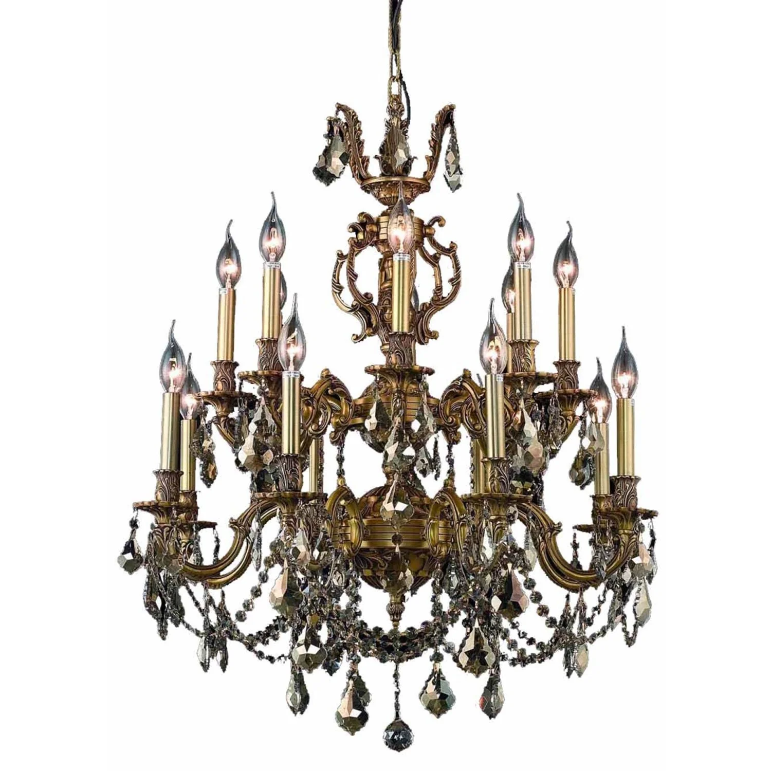Gold Sixteen-Light 28-Inch Chandelier with Royal Cut Golden Teak Smoky Crystal - Image 1