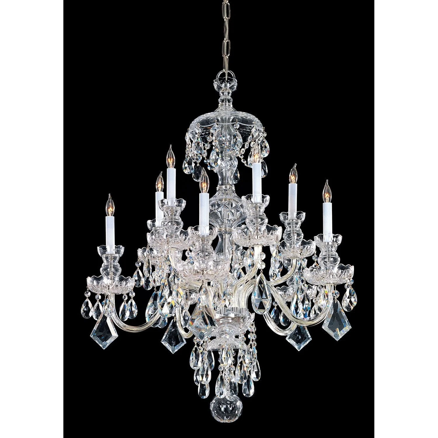 Group Traditional Crystal Polished Brass Ten-Light Crystal Chandelier - Image 1