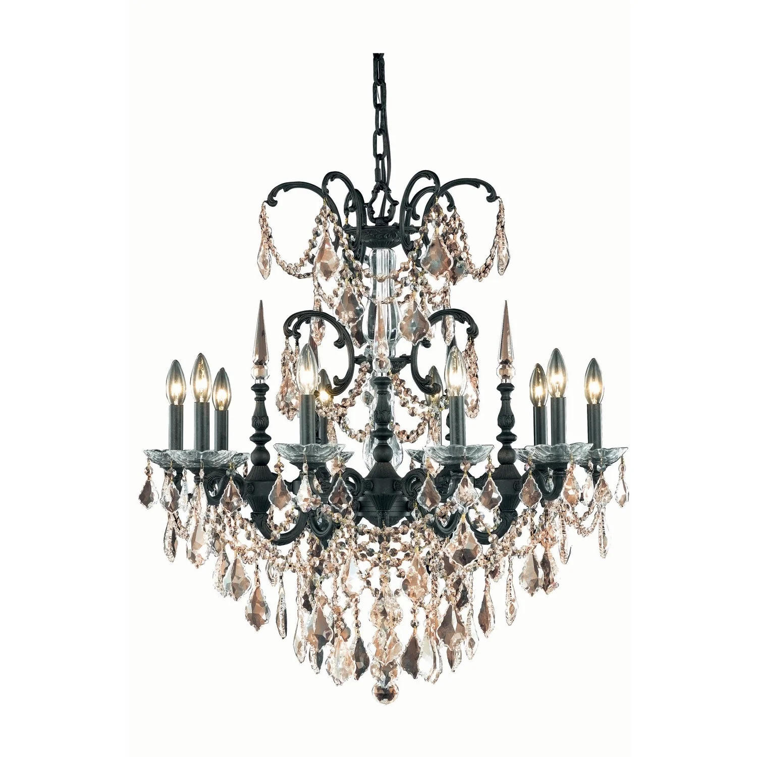 Athena Dark Bronze Ten-Light Chandelier with Golden Teak/Smoky Royal Cut Crystals - Image 1