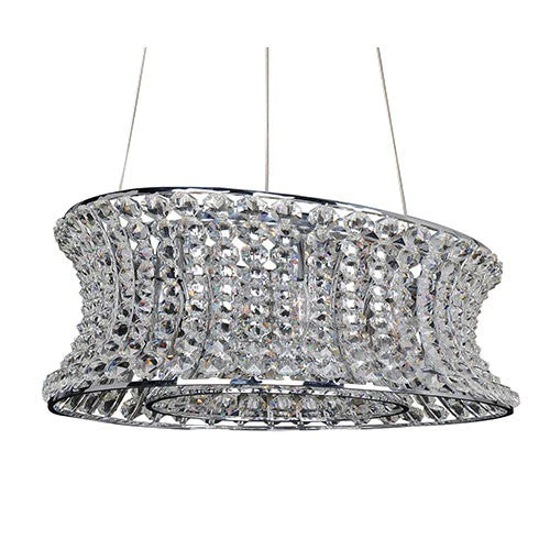 Chrome 12-Light Oval Drum Pendant with Firenze Clear Crystal - Image 1