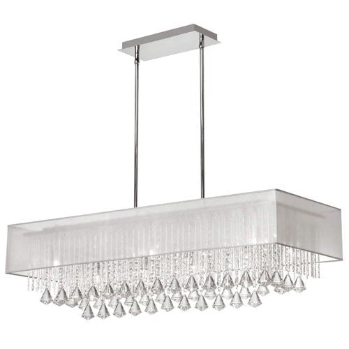 Ten Light Horizontal Crystal Pendant with White Shade - Image 1