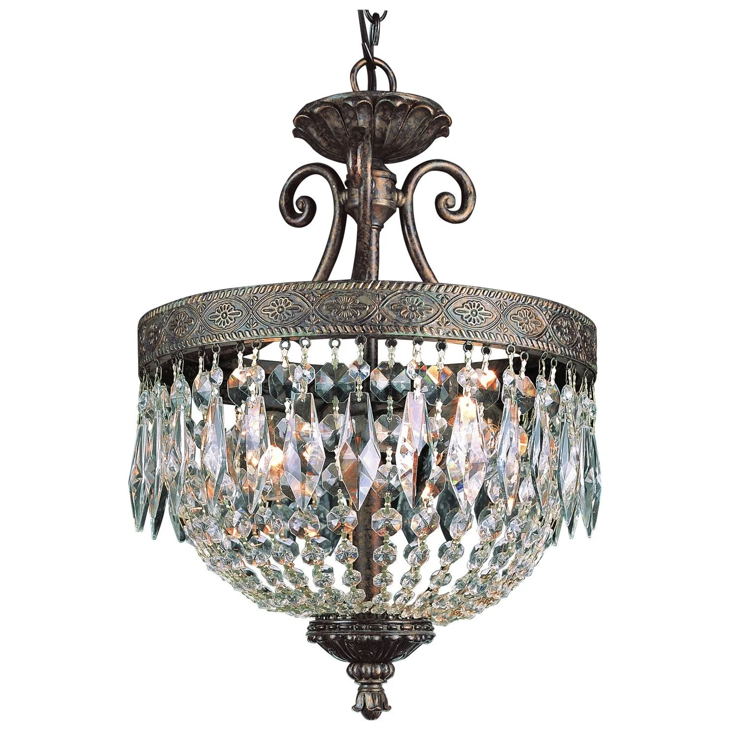Dark Bronze Gold Two-Light Semi-Flush Mount with Crystal Accents - Image 1