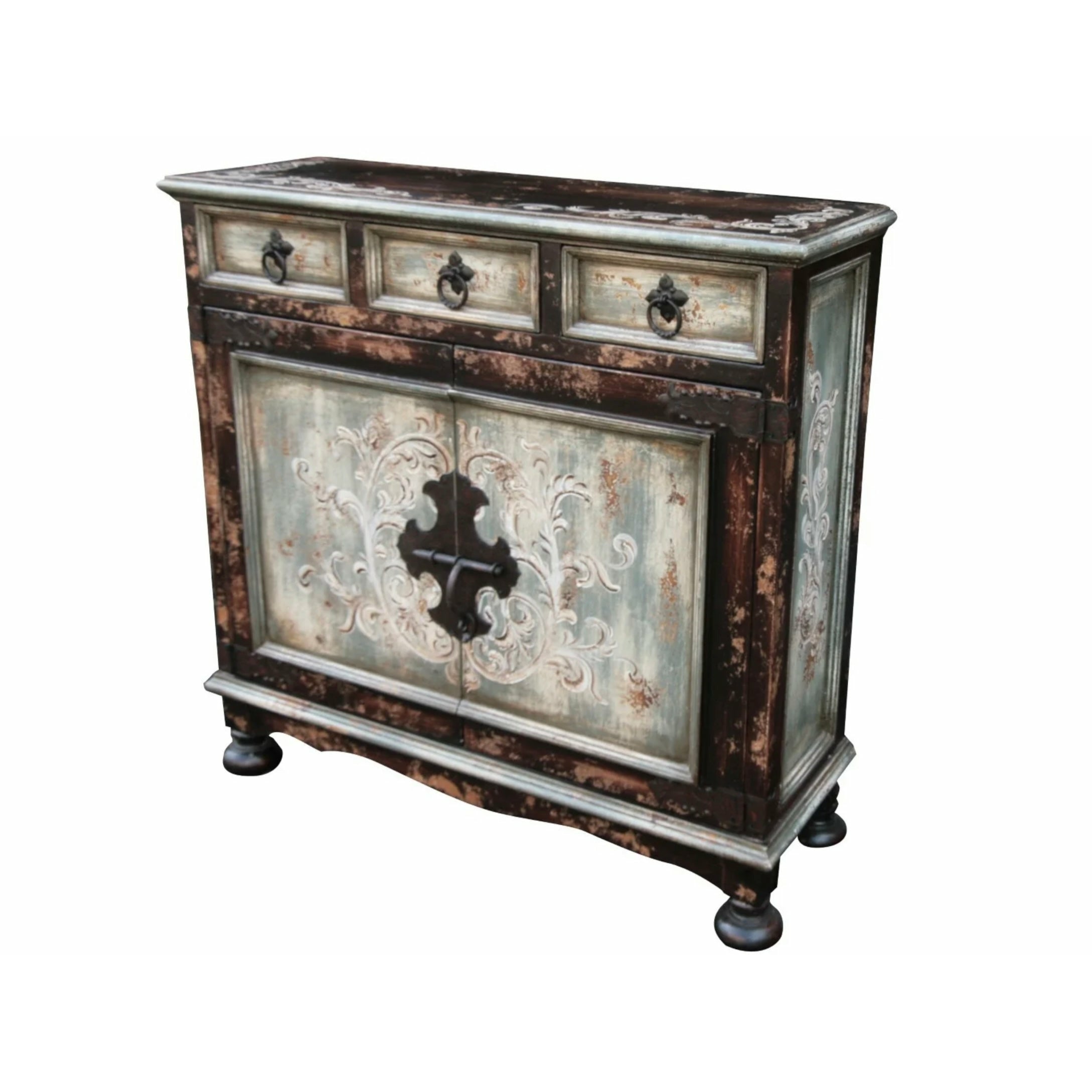 Casa Bonita Peruvian Hand-Painted Carved Wood Cerrojo Chest - Image 2