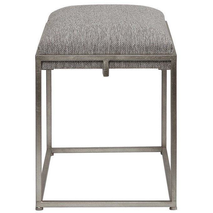 Uttermost Edie Woven Gray Fabric Seat Cushion Metallic Silver Iron Small Bench - Image 2