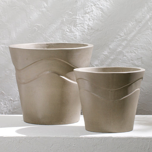 Surya Seastone Collection Modern Set of 2 Brushed Matte Gray Concrete Outdoor Floor Vases SST-005 - Image 1