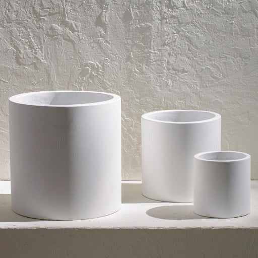 Surya Seastone Collection Modern Set of 3 Brushed Matte White Concrete Outdoor Floor Vases SST-009 - Image 1