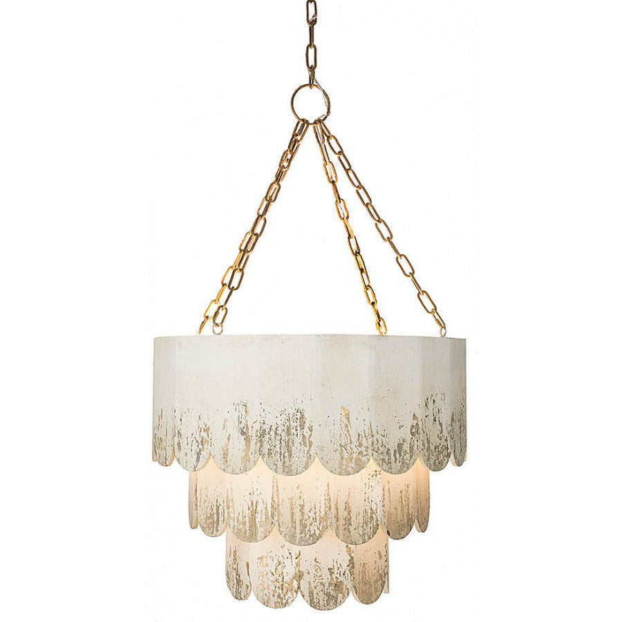 Provence Home Distressed Antiqued Cream & Gold Carved Wood Chandelier - Image 1