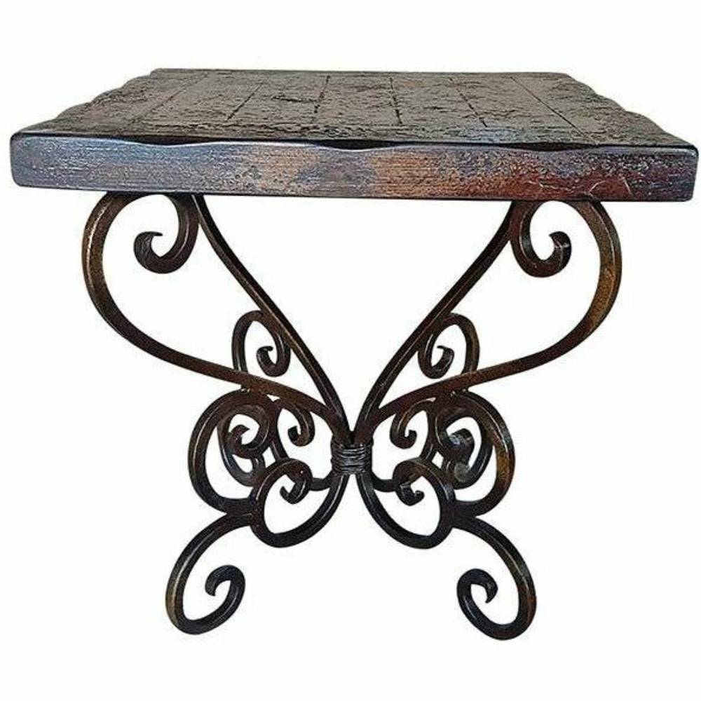 Casa Bonita Peruvian Hand-Painted Carved Wood and Hand Forged Iron Paradiso End Table - Image 1
