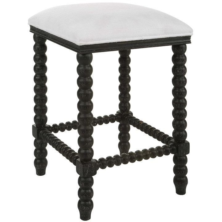 Uttermost Pryce White Performance Fabric Counter Stool With Black Wood Spindle Legs - Image 2