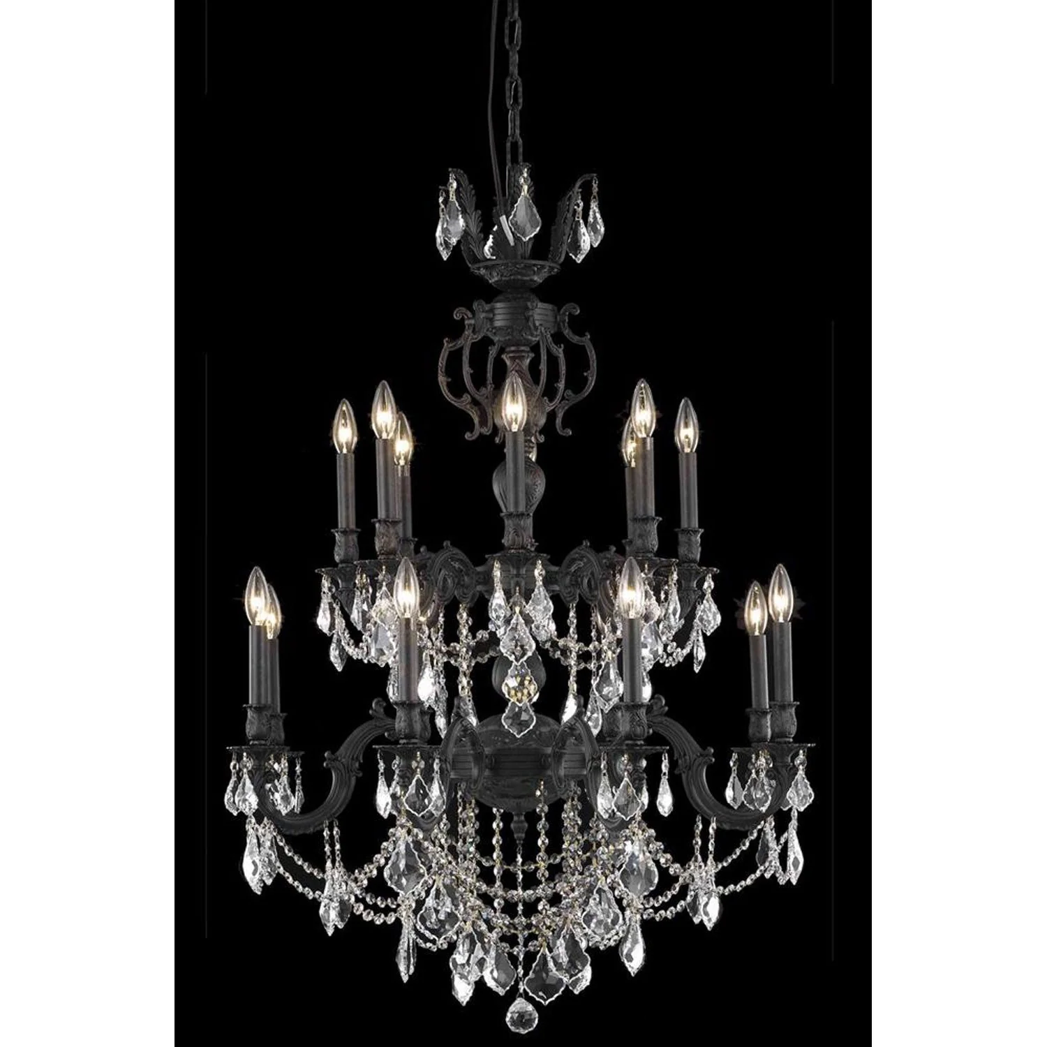Dark Bronze 16-Light Chandelier with Royal Cut Crystal - Image 1