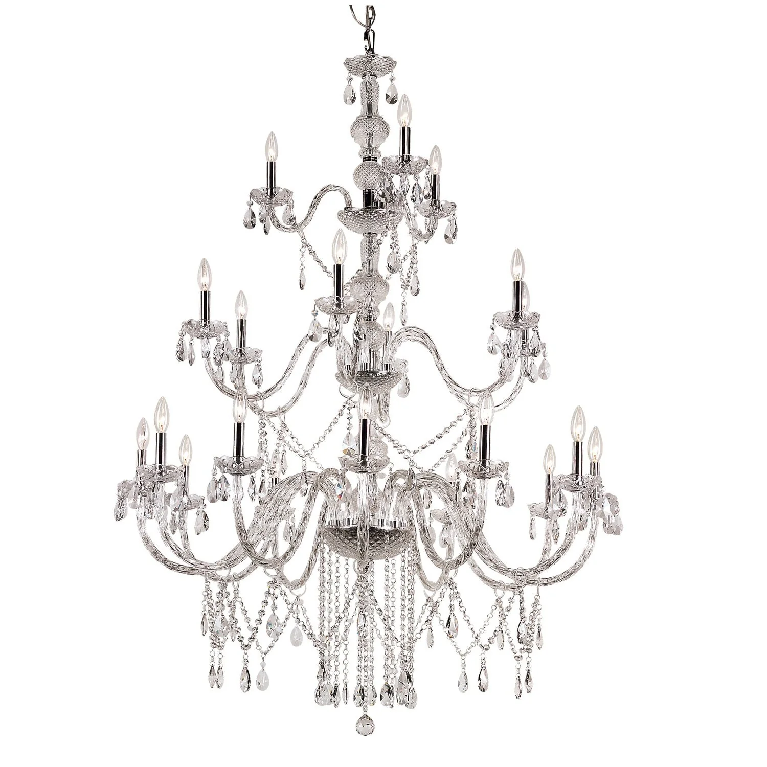 Versailles Polished Chrome 21 Light Crystal Chandelier with Cut Crystal Bead Strands - Image 1