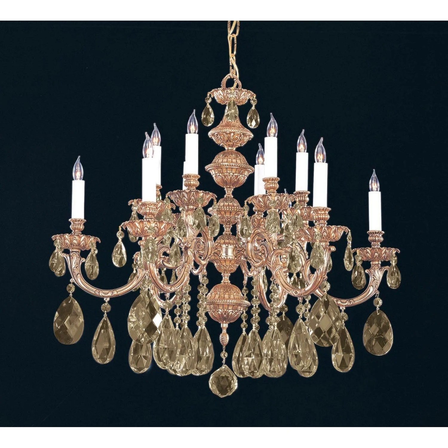 Olde Brass Golden Teak Twelve-Light Chandelier - Image 1