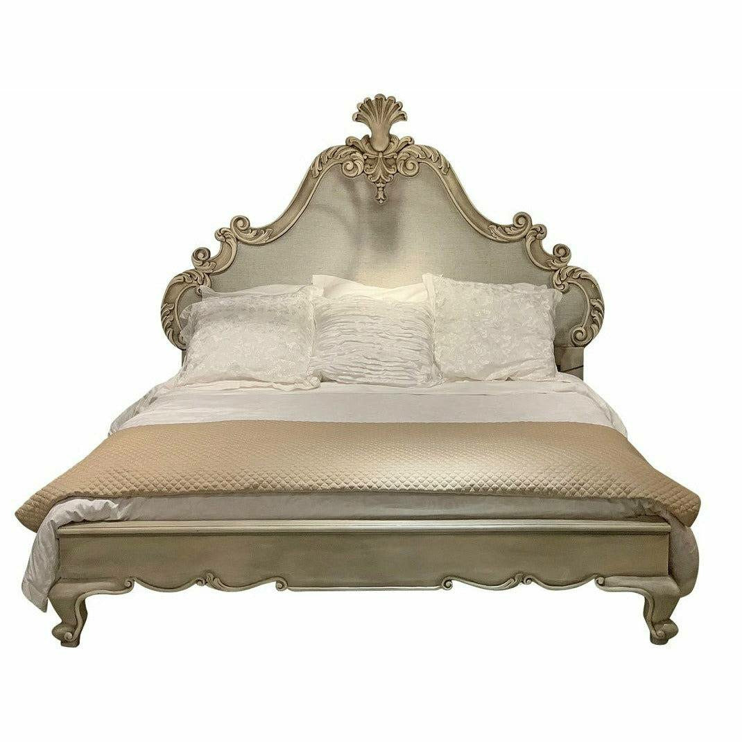 Casa Bonita Peruvian Hand-Painted Carved Wood and Linen Juliette King Size Bed - Image 1