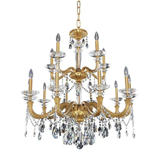 Brass 15-Light 35.5-Inch Wide Chandelier with Firenze Clear Crystal - Image 1