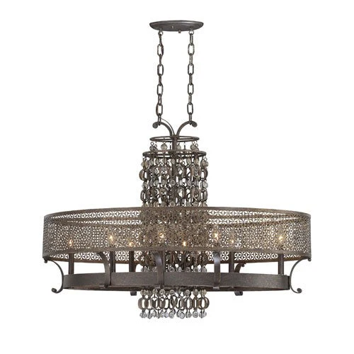 Ajourer French Bronze with Jeweled Accents Eight-Light Oval Chandelier - Image 1