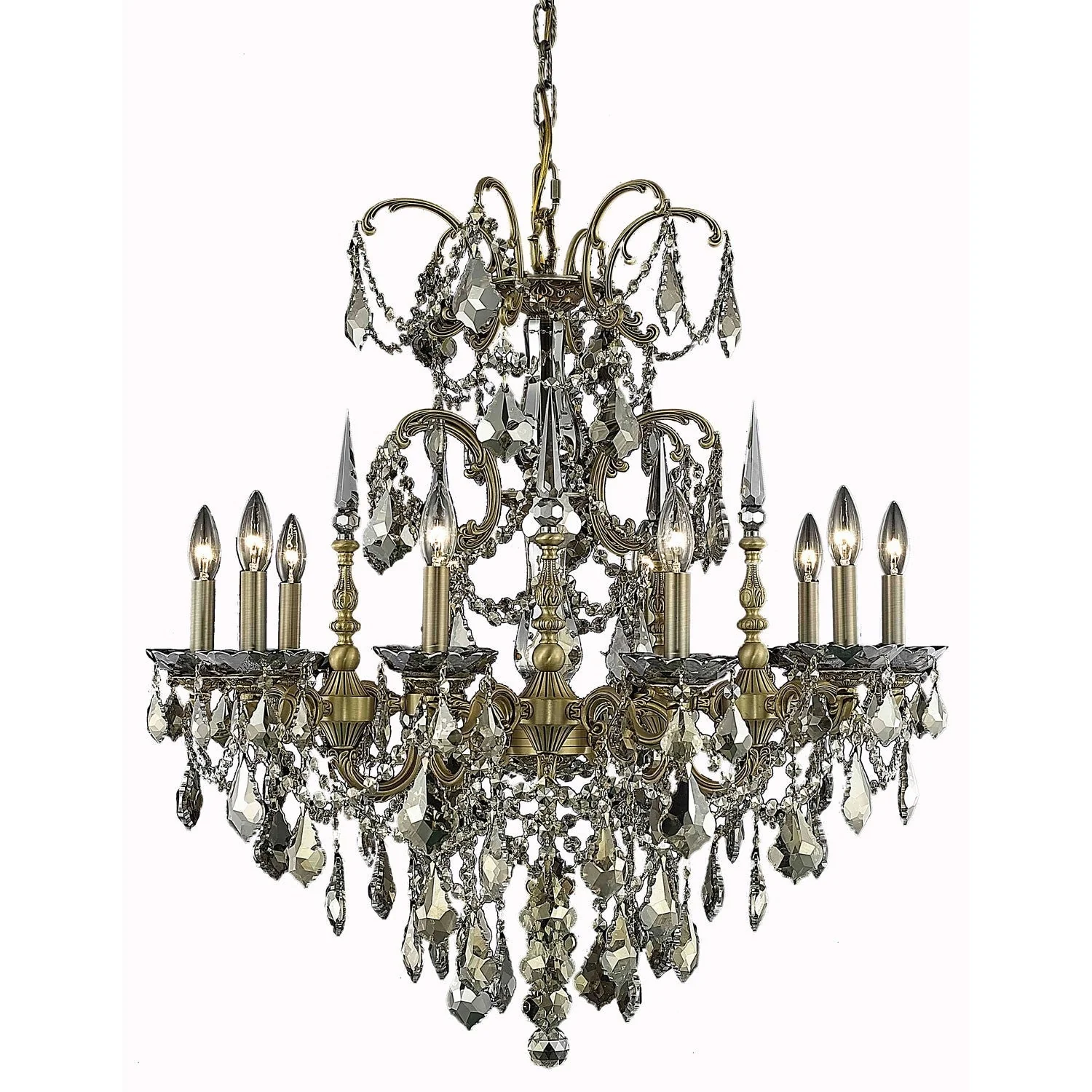 Athena French Gold Ten-Light Chandelier with Golden Teak/Smoky Royal Cut Crystals - Image 1