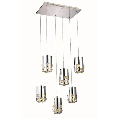 Broadway Royal Cut Crystal Chrome LED Six Light 21.5-in Pendant - Image 1