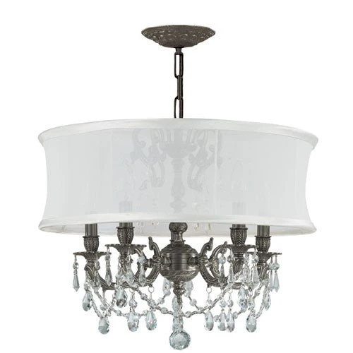 Five-Light Chandelier with Hand Polished Crystal and Smooth Antique White Shade - Image 1