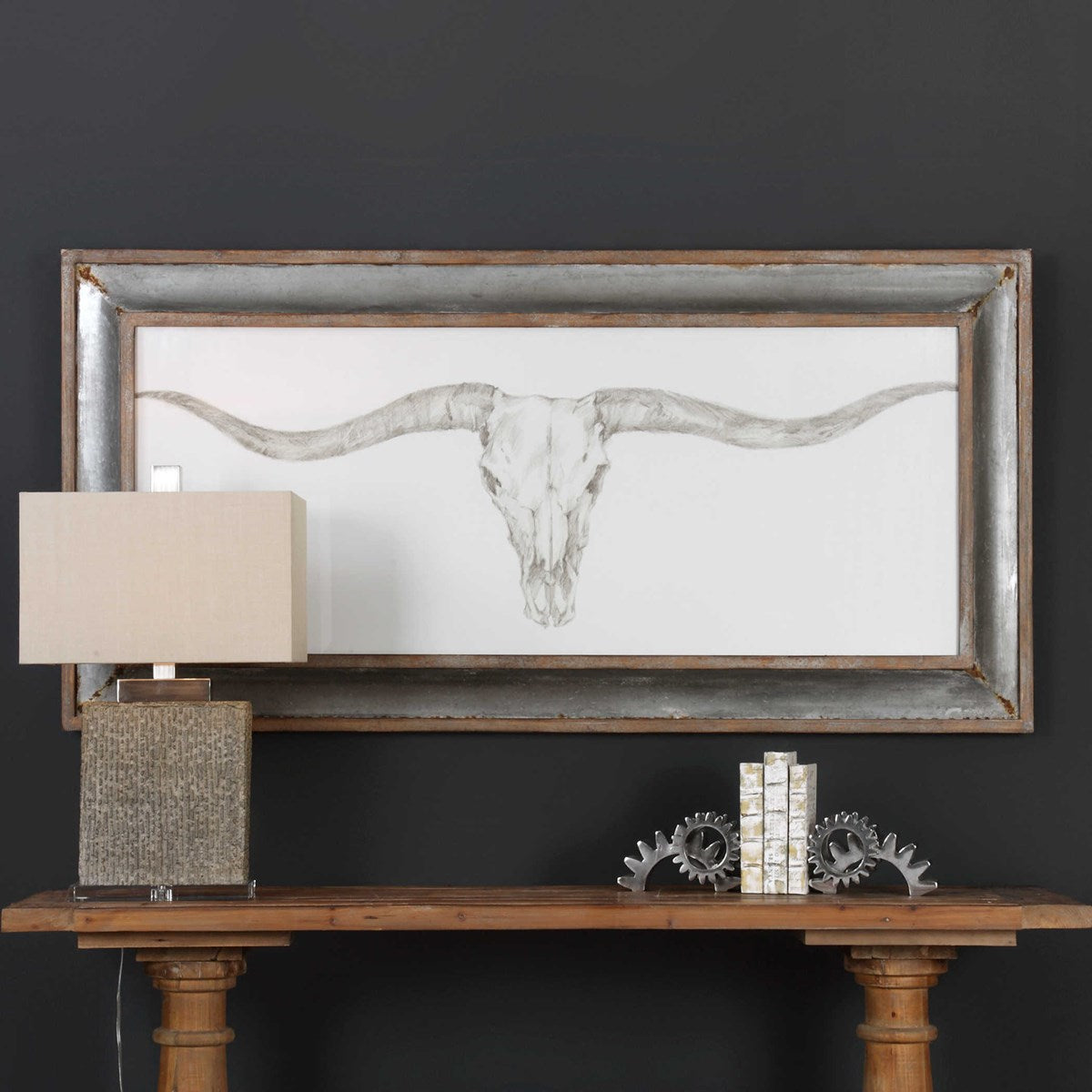 Uttermost Western Skull Mount Galvanized Tin Framed Print - Image 2