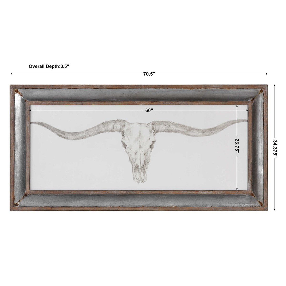 Uttermost Western Skull Mount Galvanized Tin Framed Print - Image 3