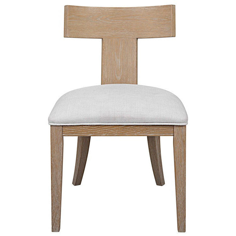 Uttermost Idris White Slubbed Performance Fabric Natural Wood Modern Dining Chair - Image 1