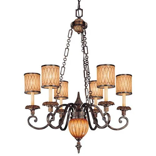 Terraza Villa Aged Patina and Gold Leaf Accent Seven-Light Center Bowl Chandelier - Image 1