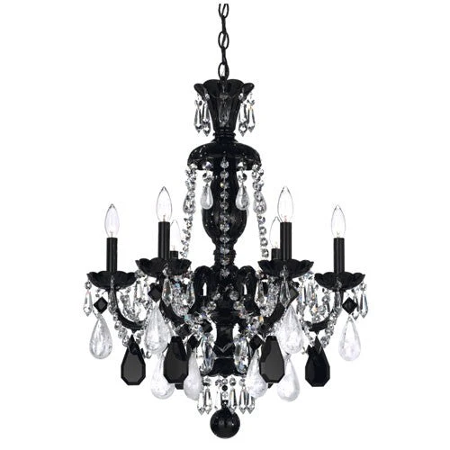 Hamilton Jet Black Six-Light Jet Black Rock Crystal Chandelier, 22W x 29.5H x 22D - Image 1