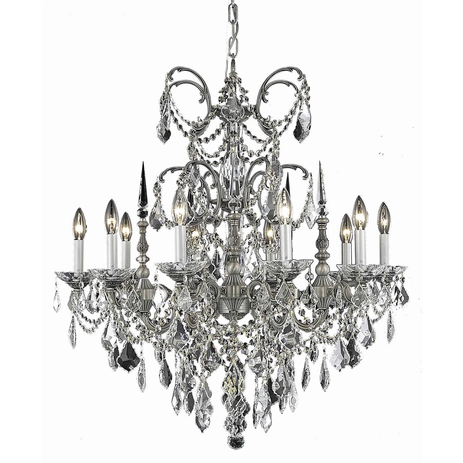 Athena Pewter Ten-Light Chandelier with Golden Teak/Smoky Royal Cut Crystals - Image 1