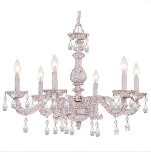 White Six Light Swarovski Spectra Crystal Chandelier - Image 1